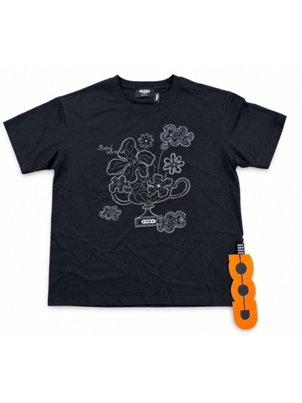 Good Brand Floral Rhinestone Script Black Oversized T-Shirt XL NWT